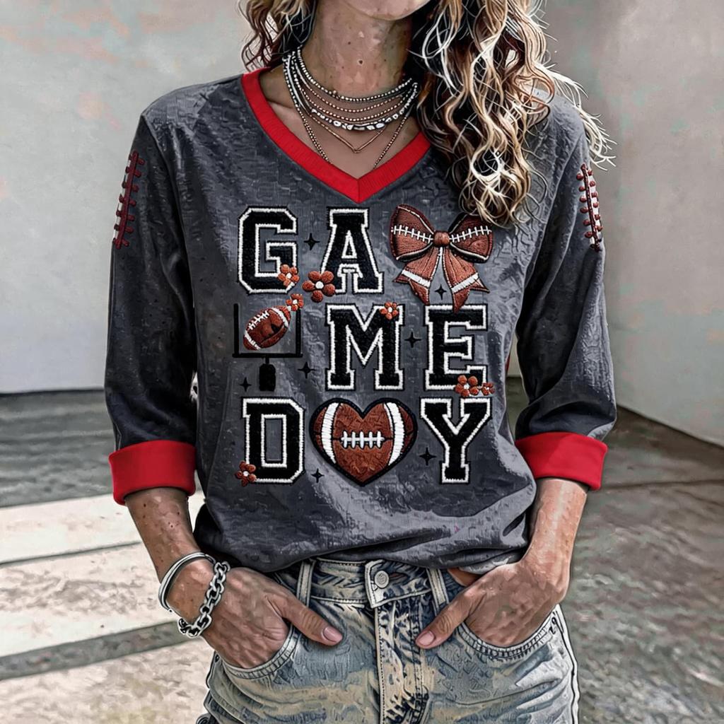 Women's Football Fan Shirt Three-Quarter Sleeve for Day Cheering and Support at the Stadium