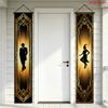 2D Flat, 2D Flat Banner, 2pcs Vintage Art Deco Black and Golden Ball Silhouette Porch Banner, 30*180cm, Double Vertical Panel Design, Male and Female 