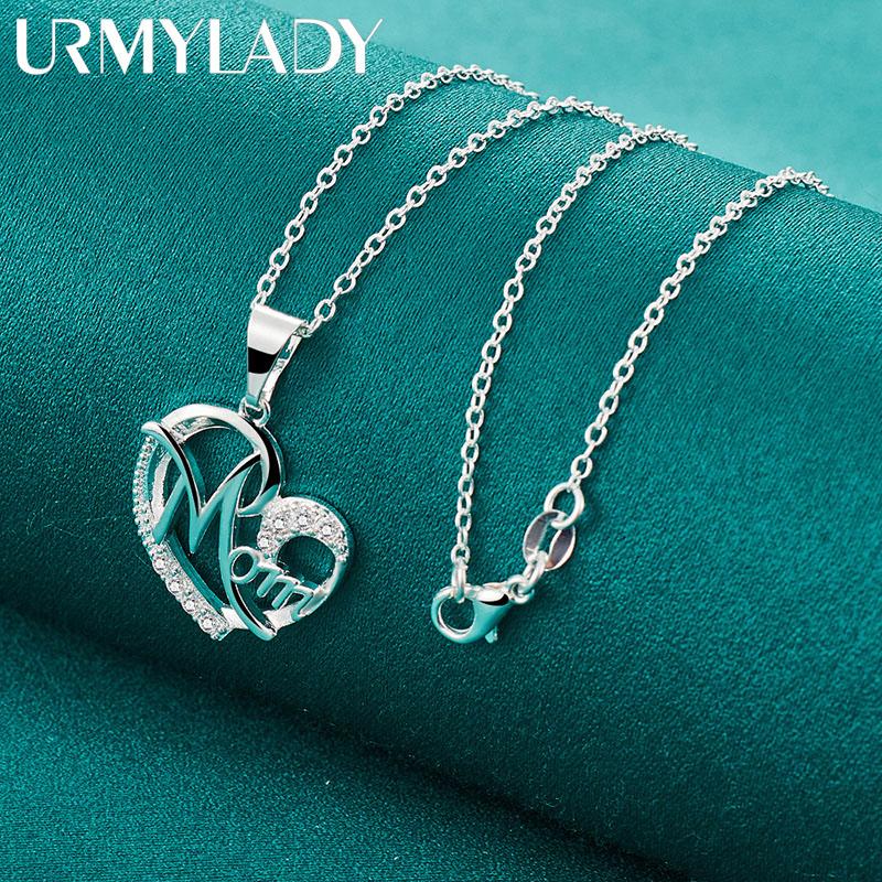 URMYLADY 925 Sterling Silber Herz Zirkon Anhänger 16-30 Zoll Halskette Für Frauen Modeschmuck