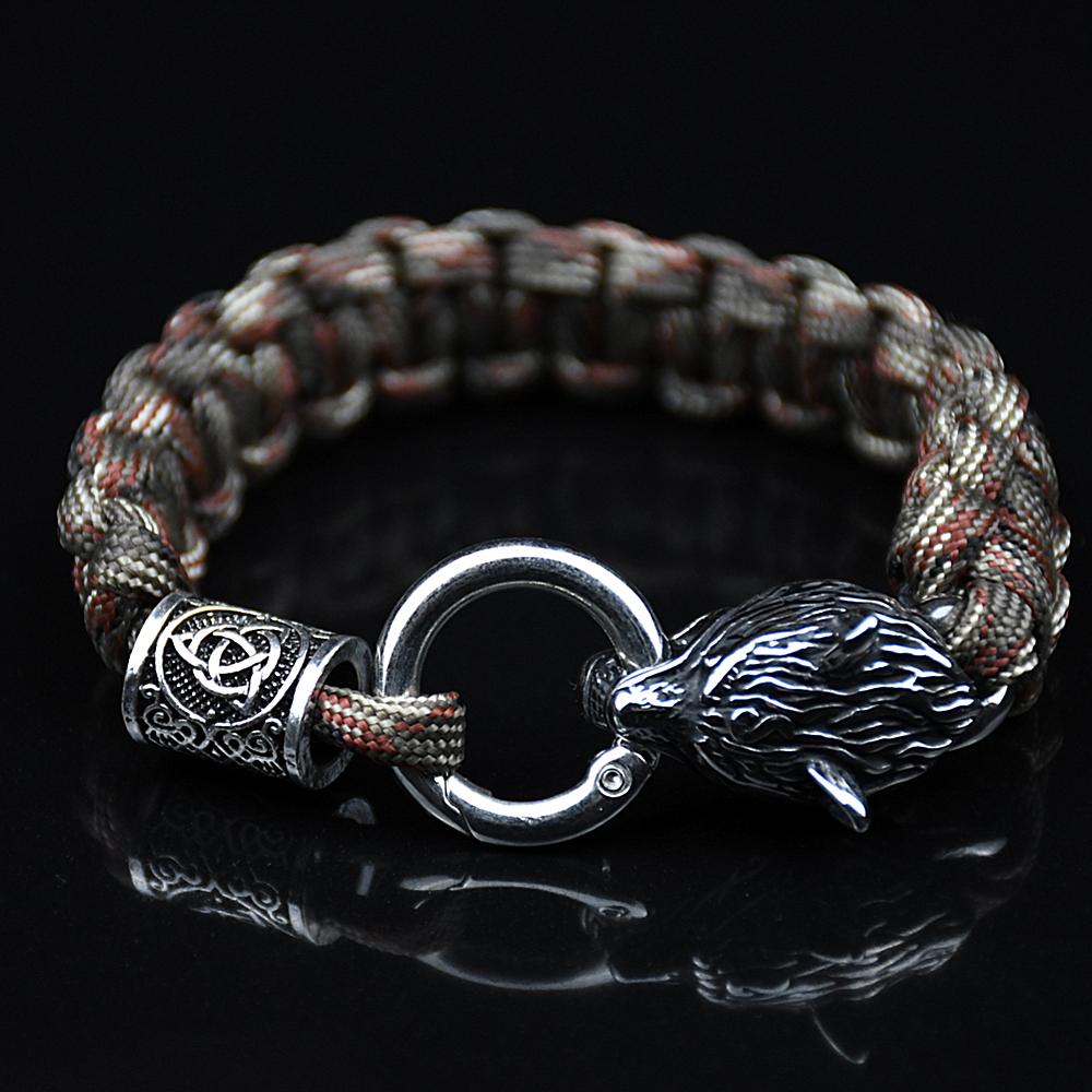 Stainless Steel Wolf Bracelets Men Norse Vikings Runes Paracord Rope Bangle Jewelry for Men