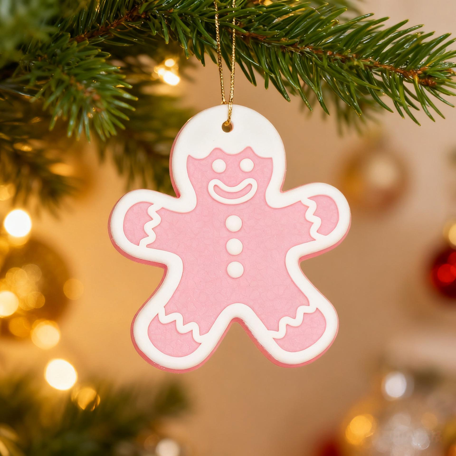 Gingerbread Man Christmas Ornament, Large Multi-color PVC Pendant розовый