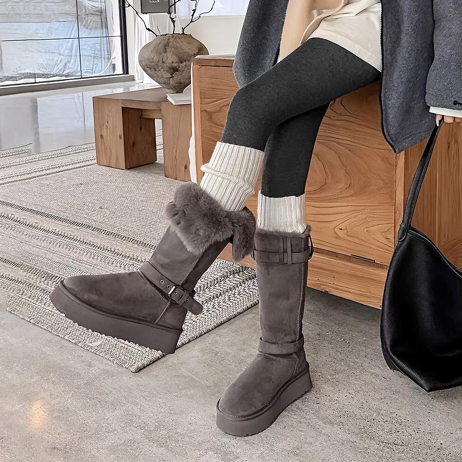 Genuine leather two-wearing snow boots women's 2025 new winter thick bottom heightening, piling and thickening, warm, tall snow cotton