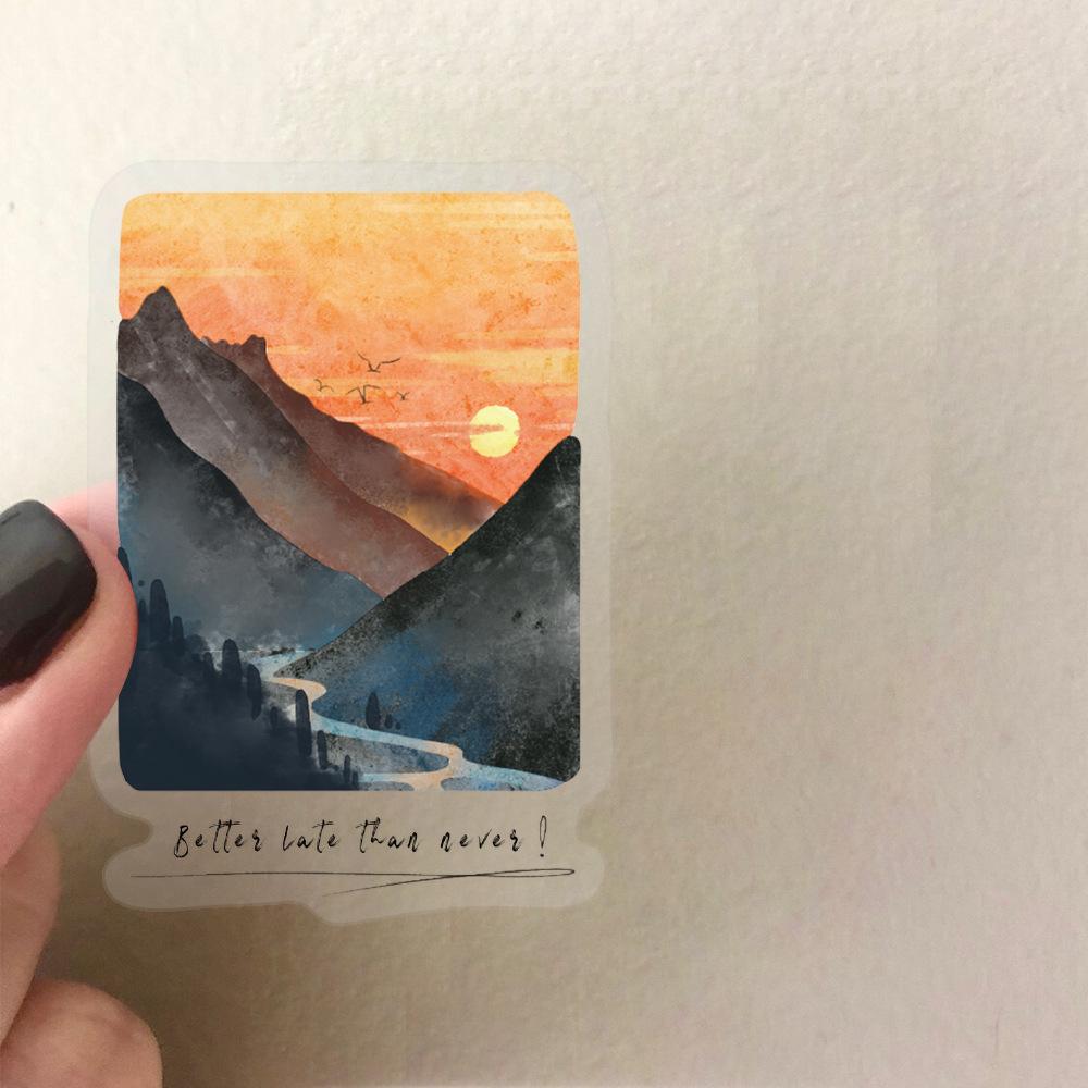 50 Transparent Ins Mountain and Sea Painting Sticker Pack Waterproof Transparent PET Manual Material Decorative Guitar Notebook