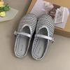 Flat bottom soft bottom bag head slippers women's outer wear 2025 summer new one-word belt Mary Jane woven hollow lazy shoes