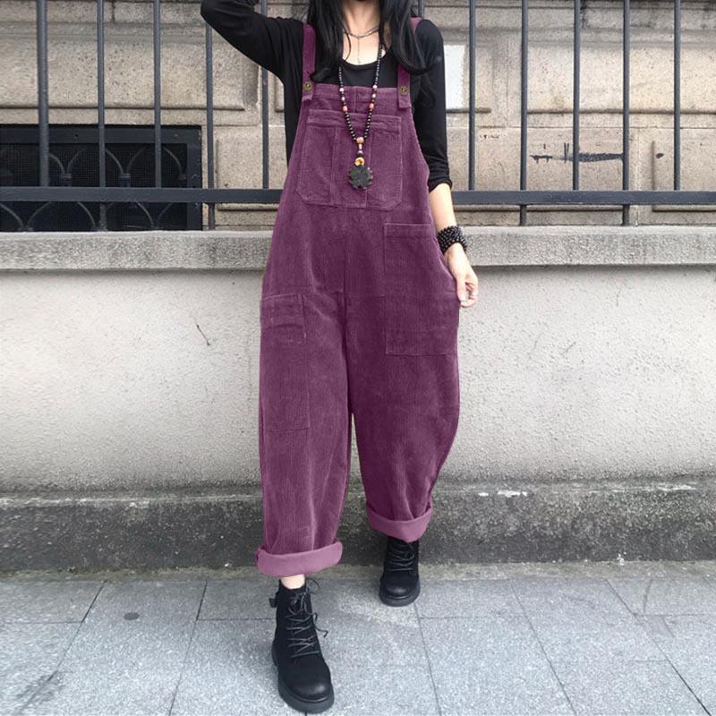 

ZANZEA Women Casual Vintage Corduroy Dungaree Straps Jumpsuits Overalls 3XL кларет