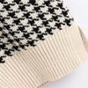 Moda damska ponadgabarytowy Houndstooth Plaid kamizelka z dzianiny sweter w stylu Vintage bez rękawów boczne rozcięcia damska kamizelka eleganckie topy