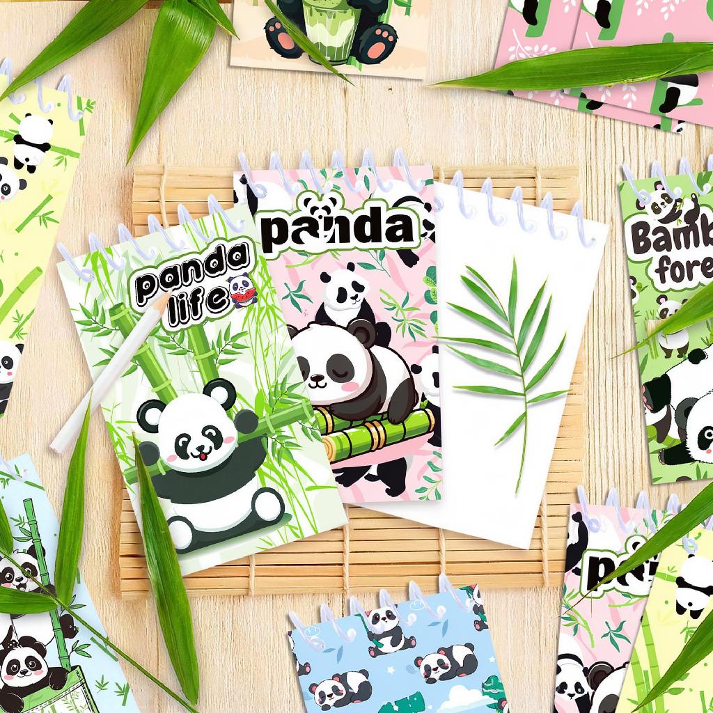 8Pcs 10x6cm Panda Mini Spiral Notebook Bamboo Notepad Back To School Supplies Classroom Prizes Teacher Awards Student Stationery