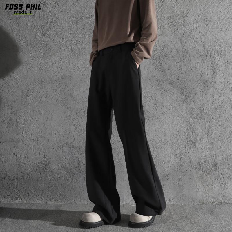 Foss Phil Loose-Fit Micro-Belt Dress Pants for Men, Spring And Summer Draping Loose Versatile Fashion Casual Trousers XK53 Black L