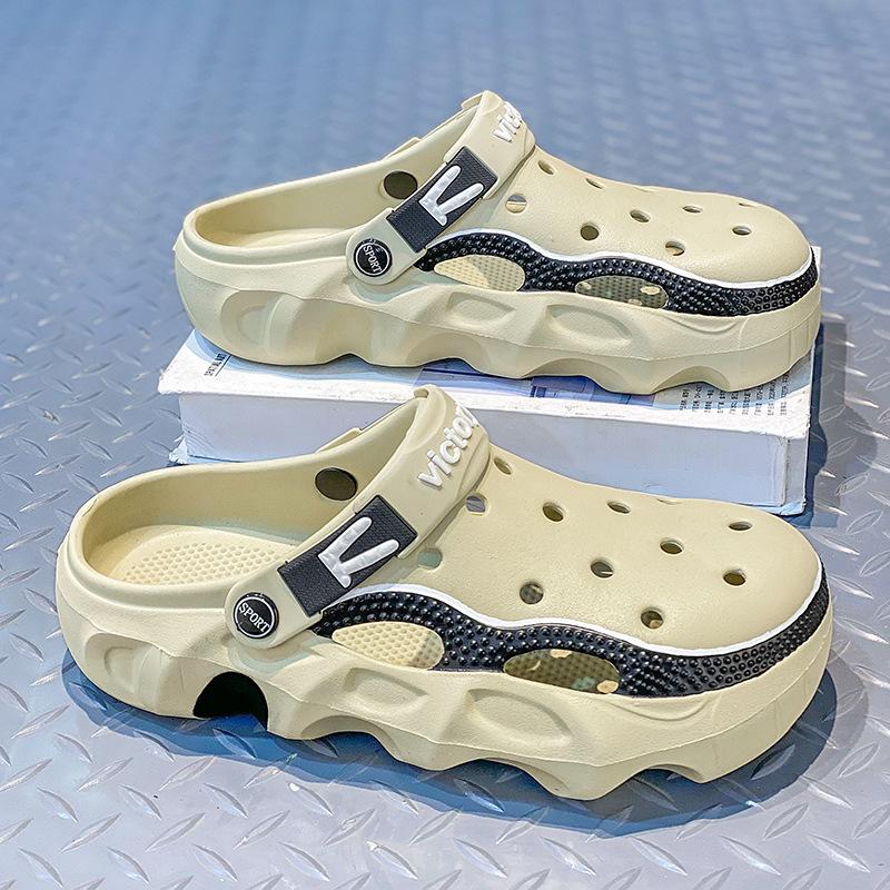 

Hole shoes men s summer wear non-slip and breathable thick-soled driving sandals men s sports beach bag head slippers 45 хаки