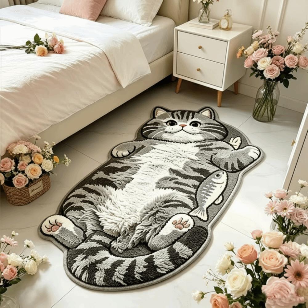 Rutschfester Heimdekor-Teppich Leicht zu reinigen Cartoon-Teppich Hochwertiger Katzenförmiger Läufer Schlafzimmer