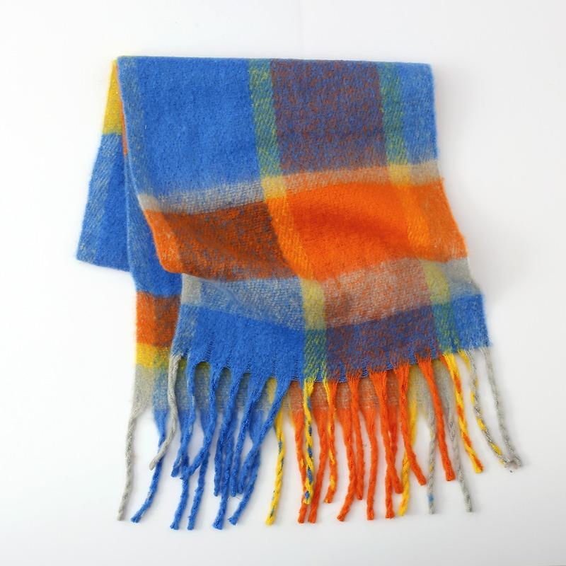 Herbst und Winter neuer Regenbogen-Plaid Imitat Kaschmir Fransen Schal Damen Mohair vergrößerter dicker Schal warmer Schal
