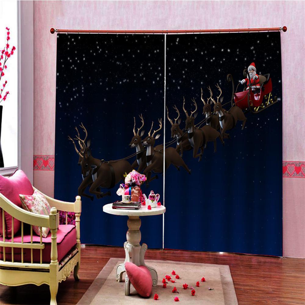 Happy New Year Christmas Tree Red Shiny Light Window Curtains For Kids Bedroom Living Room Bathroom Kicthen Door Hall Home Decor