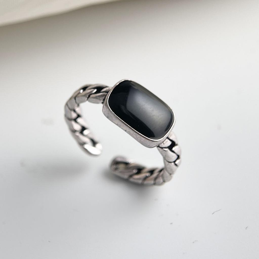 Xiaomi 925 Sterling Zilveren Ringen voor Vrouwen Koppel Minimalistisch Handgemaakt Eenvoudige Zwarte Steen Ring Fijne Sieraden Cadeau Voorkom Allergie