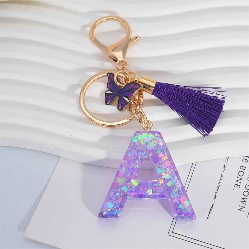 

AZ Фиолетовый Звезда Буквы Брелок Милый Кисточка Бабочка Подвеска Инициалы Брелок Для Женщин Сумка Шарм Ключи Автомобиля Аксессуары