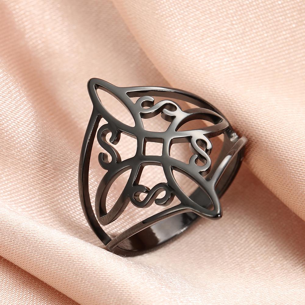 LIKGREAT Hexenknoten Ring für Damen Herren Hohl Edelstahl Fingerringe Keltisch Vintage Amulett Schutz Paar Geschenke