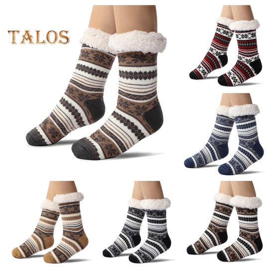 Ultra-thick Cashmere Slipper Socks Winter Warm Fuzzy Home Socks with Non-Slip Silicone Grips for Women Men