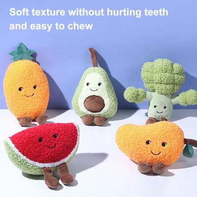 Plush Fruit Dog Toy Bite Resistant Squeaky Chew Avocado Mango Watermelon Pineapple Plushie Boredom Stress Relief Dog Teething Interactive Toy