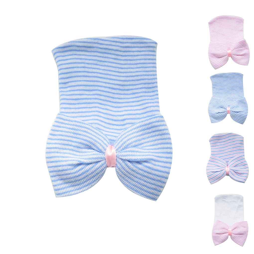 Newborn Baby Girls Hats Infant Nursery Beanie Hospital With Rhinestones Bow Caps