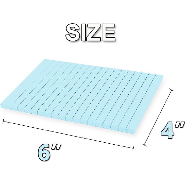 (12 Pads) Lined Sticky Notes 4x6 in Ruled Stickies Super Sticking Power Memo Pads, Light Blue