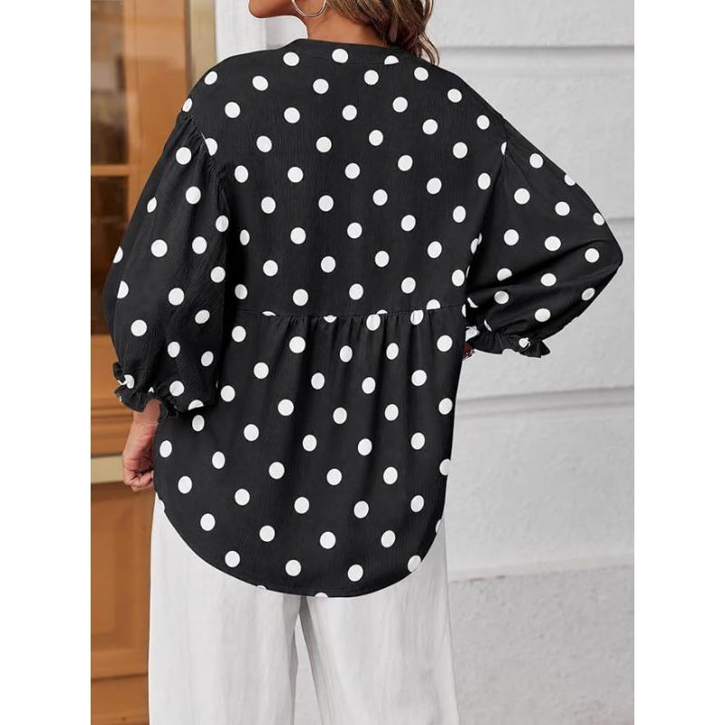 Blusa de Mujer con Lunares Mangas Abullonadas Corte Holgado