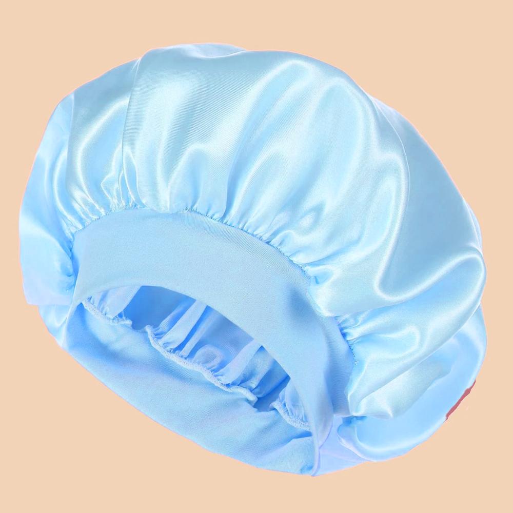 1pc Women's Solid Color Satin Wide-Brimmed Shower Cap Suitable For Daily Use Silk Bonnet Satin Bonnet