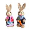25CM Easter Standing Bunny Couple Figurines Handmade Straw Rabbit Statues for Home Table Garden Decor