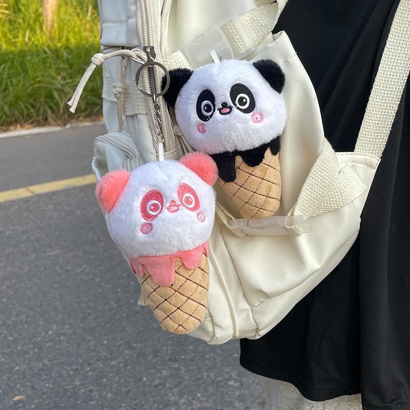 Creative Cartoon Cone Panda Keychain Pendant Ice Cream Hanger Doll Cute Bag Accessories