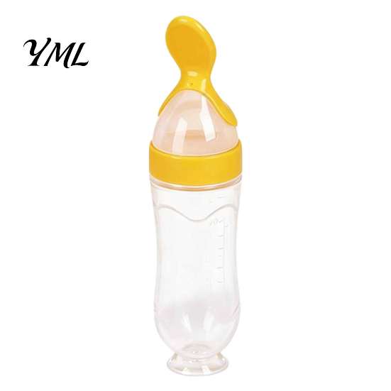 Toddler Feeding Accessories Baby Silicone Squeeze Spoon, Single-handed Rice Cereal Bottle with Heat Resistant Spoon Flow Control, Easy Clean