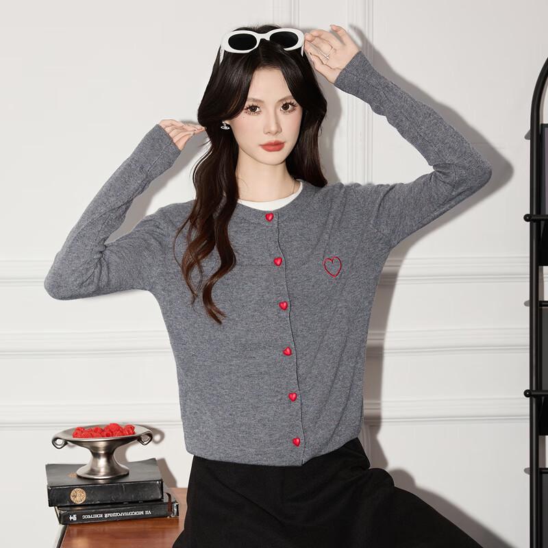 Tluoman Damen Bestickter Schleife Langarm Strick-Cardigan