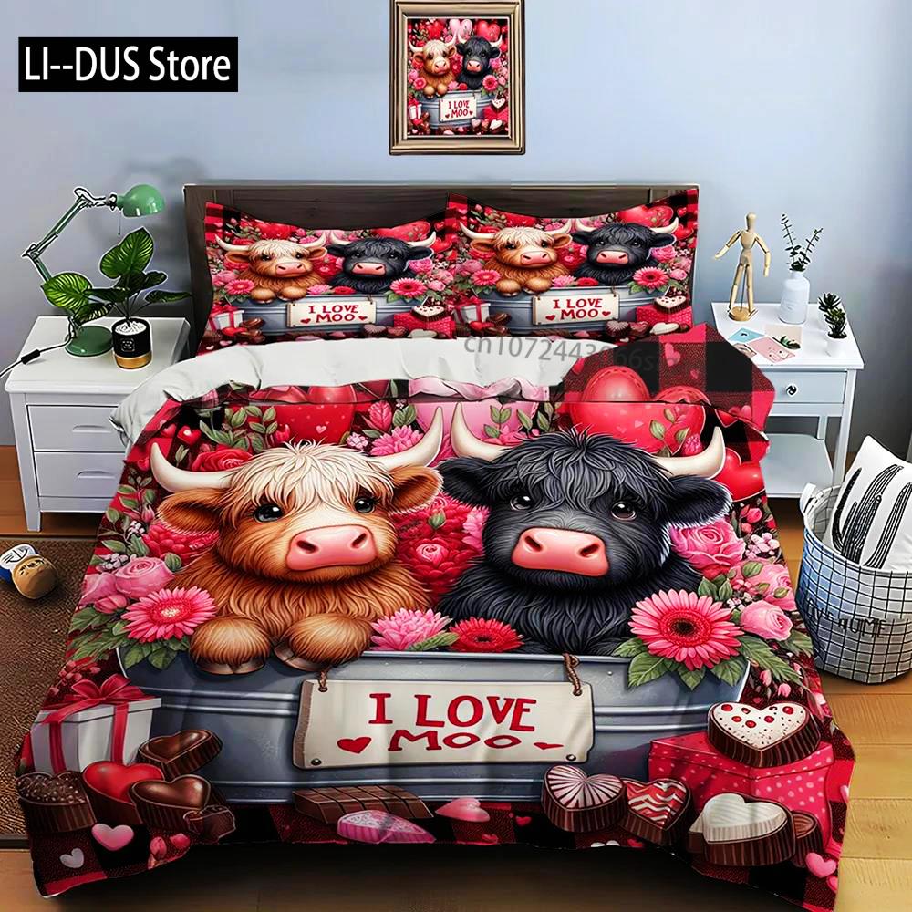 Highland Cattle Print Bedding Set Cute North American Duvet Cover 1 Duvet Cover 2 Pillowcases Adult And Kids Bedding Set Luxury