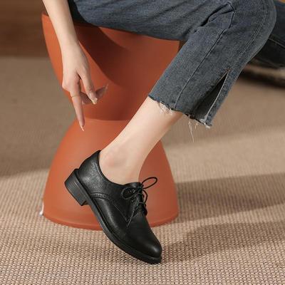 Damen Britische Retro Schwarze Brogue Arbeitsschuhe – Herbst/Winter Flacher Lederstil