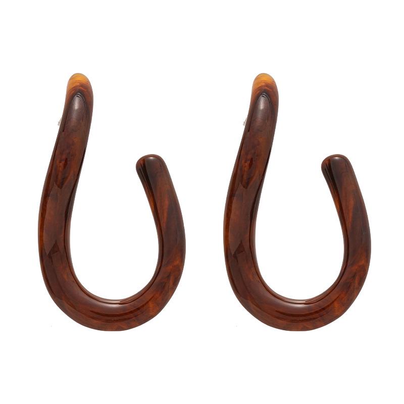 Retro Candy Color Resin Geometric U-Shaped Silver Stud Earrings for Women