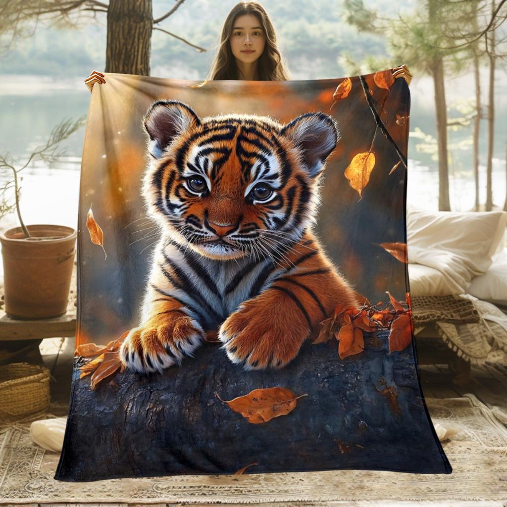 Printed Cute Tiger Cub Fleece Blanket Soft Warm Flannel Throw Blankets for Bed Sofa Living Room Home Decor