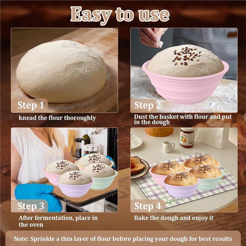 SHGO-Fermentation Basket 1Set/4Pcs Large Capacity Home Oven Baking Dough Fermentation Bowl Folding High Temperature