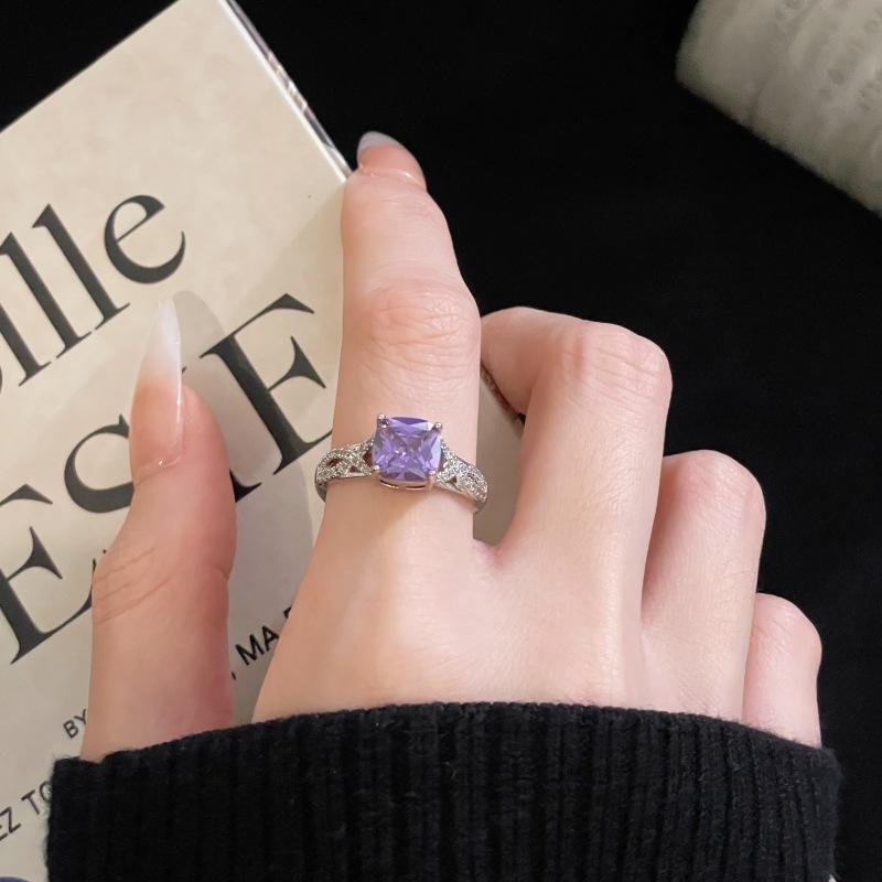 Niche Design Open Ring Women'S Purple Zircon Series High-End Sense Ring Combination Stacked Index Finger Ring