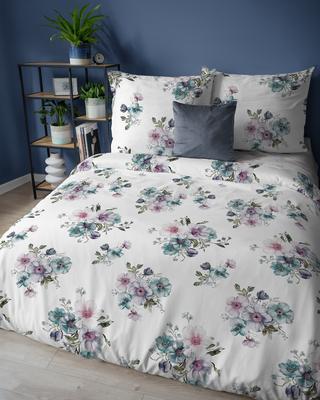 Flannel Bedding 220X200 White Turquoise Pink Floral Compositions