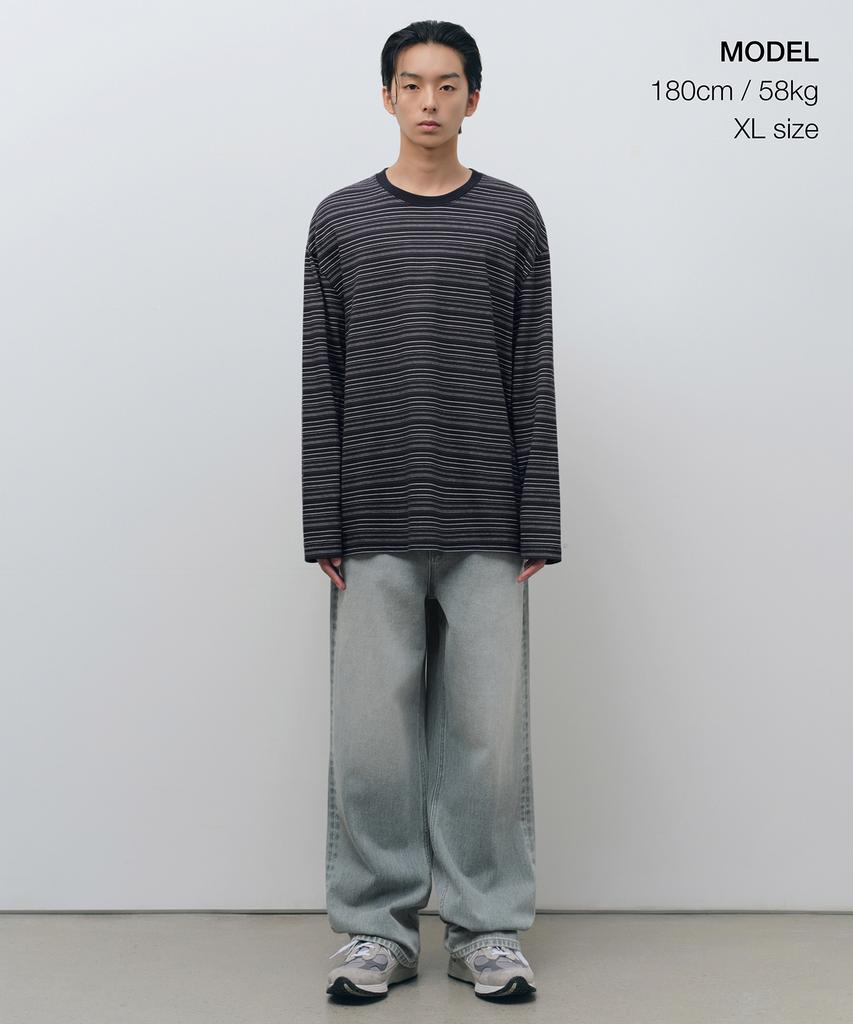 MUSINSA STANDARD Multi-Stripe Relaxed Long Sleeve T-Shirt 4 [Navy]