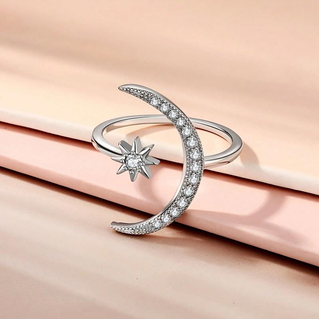 1pcs Light Luxury Star Moon Ring, Simple Opening Design, Fashionable and Versatile Accessory Ring