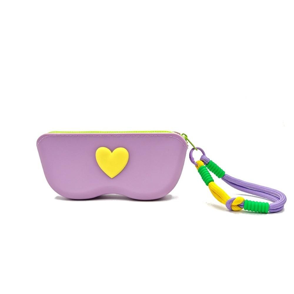 Love Heart Silicone Glasses Bag with Lanyard Dustproof Sunglasses Storage Bag Waterproof Multifunctional Glasses Box