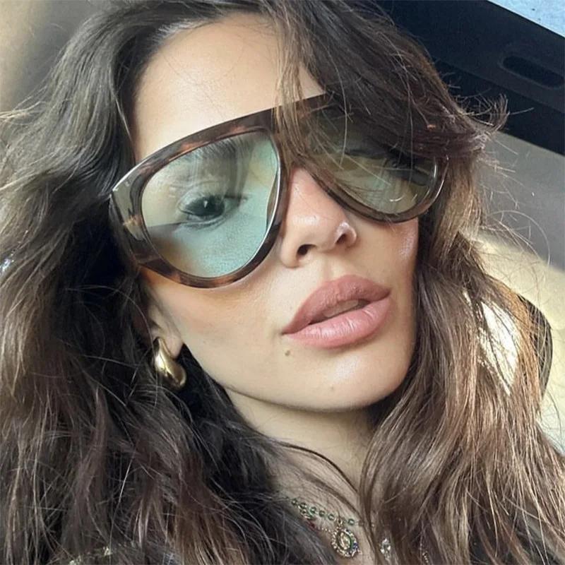 New Large Size Pilot Sunglasses For Women Fashion Large Frame Luxury Gradient One-Piece Classic Retro Thick Sun Glasses