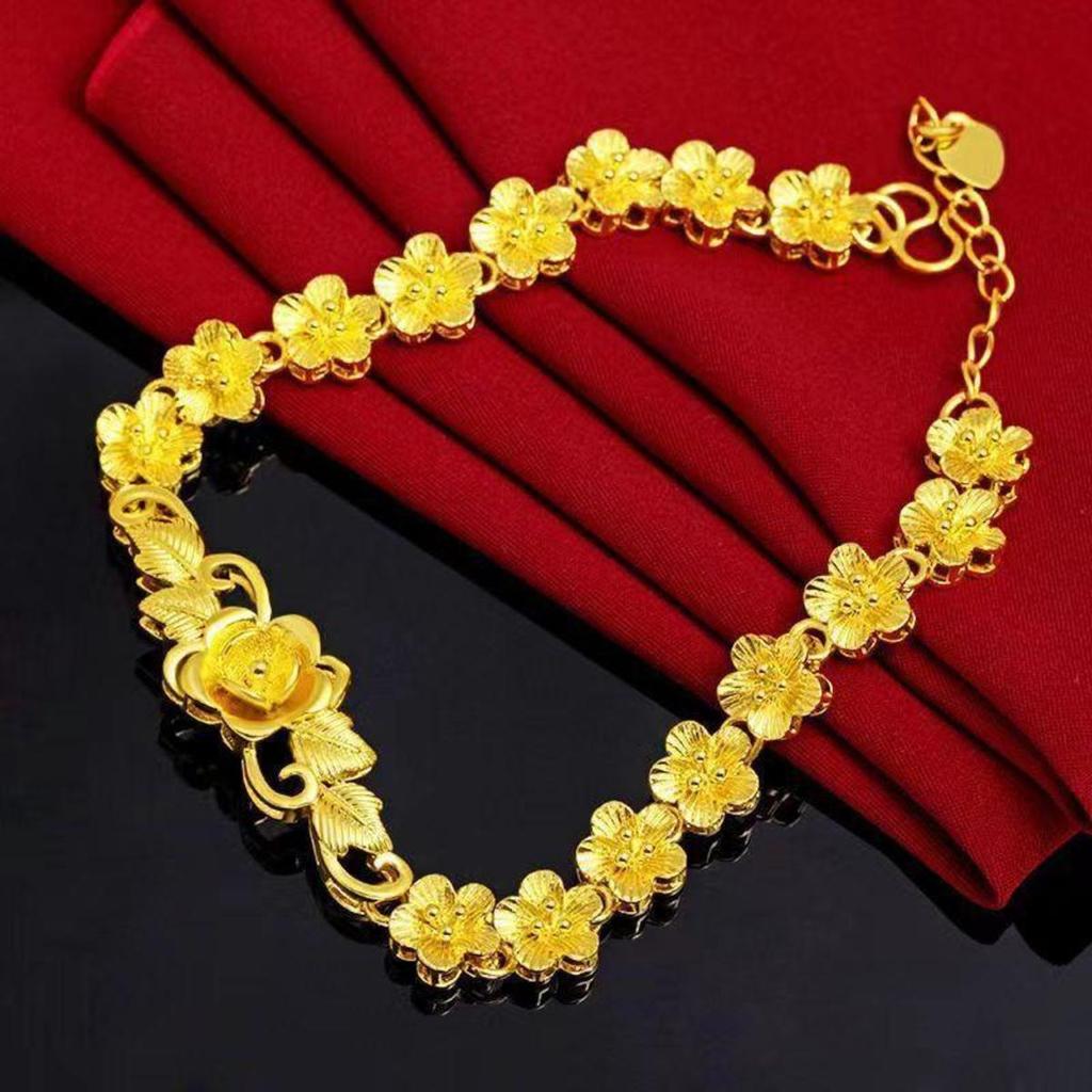 Vintage Imitation Gold Flower Bracelet Ornaments Hand Jewelry Hollow Bracelet Women Wrist Adornment Alloy Chinese Style Bangles