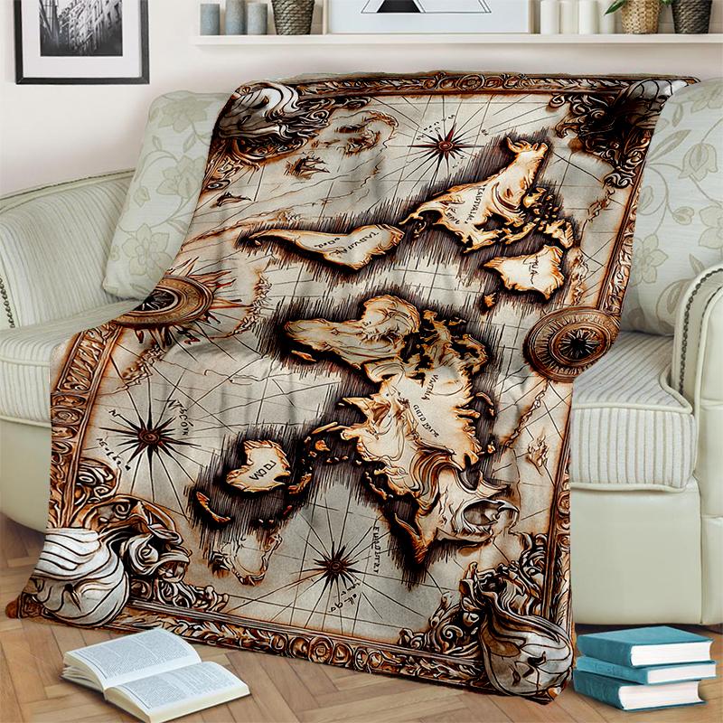 2025 New Style Retro Marine Nautical Chart Compass 3D Blanket,Soft Throw Blanket for Home Bedroom Bed Sofa Travel Office Cover