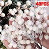 4-20PCS Artificial Holly Berry Stem Christmas White Berries Branches DIY Xmas Tree Ornament Wedding Home Party Fake Flower Decor