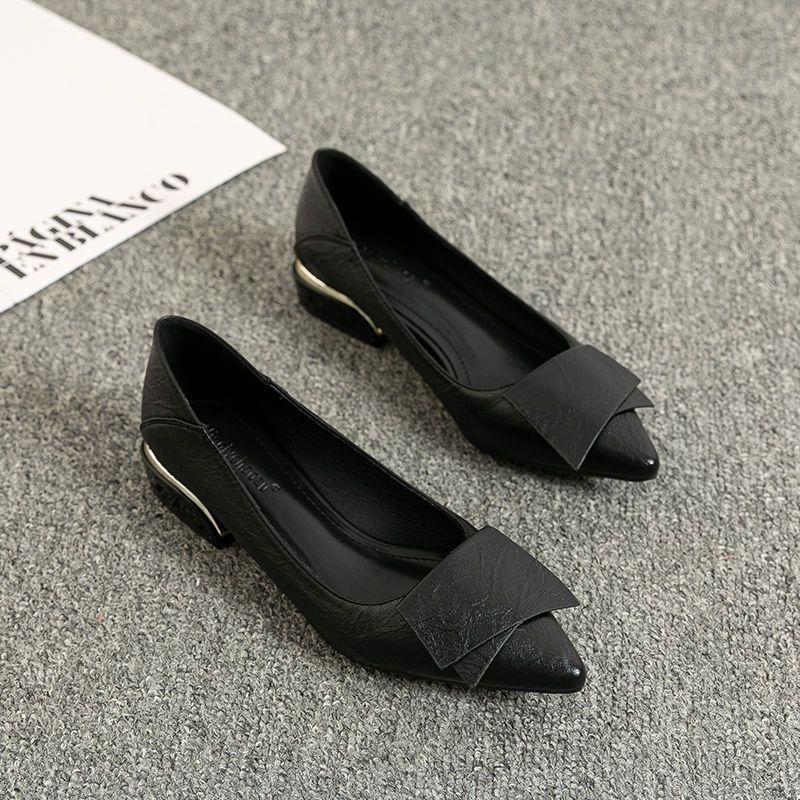 Women's Soft Leather Sole Thick Heel Spring and Autumn Mid-heel Versatile Work Shoes Casual Shoes