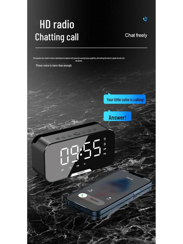 S7 Mini Bluetooth Speaker with Mirror Clock, Alarm, FM Radio, Card Slot, Long Battery Life, High Volume, & Voice Call