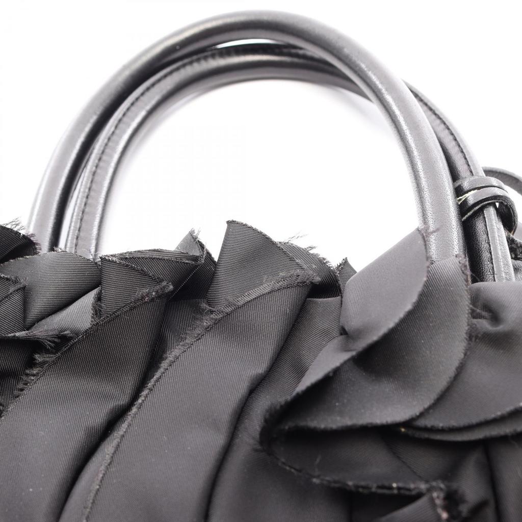 Used PRADA Frill Tote Bag Nylon leather Black Used Women