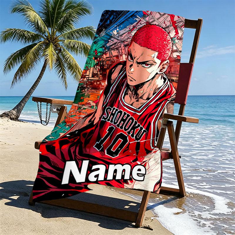 Custom Name Personalized SLAM DUNK Print Beach Towel, for Trip Camping Beach Party Home Decor, Birthday Gift for Family & Friends