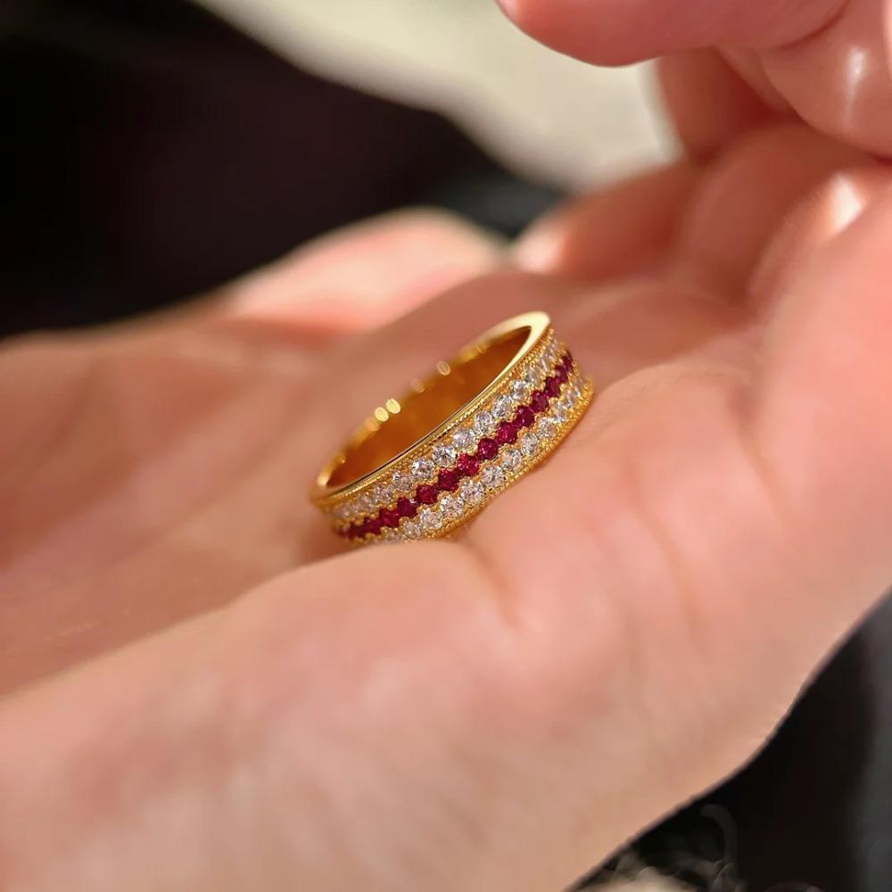 

Elegant Purple Floral Diamond Ring for Women Luxury Red Ruby Zircon Fashion Jewelry