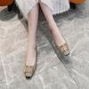 Fashion 2025 French Square Buckle Shallow Mouth Classic Flat Shoes Square Toe Patent Leather Temperament Women's Single Shoes New Style