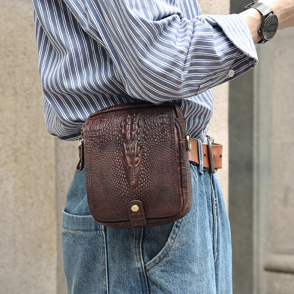 Men's Genuine Leather Crocodile Pattern Crossbody Fanny Pack